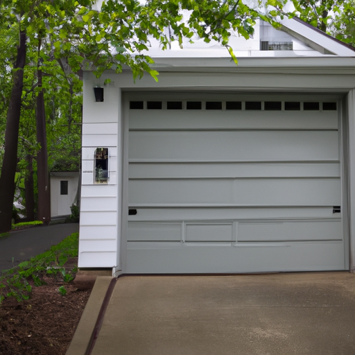 Modern suburban Montclair home with closed garage door and visible smart keypad on the exterior wall.