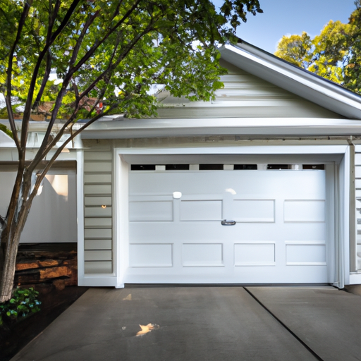 Suburban Montclair garage door on a residential home, closed insulated panels and visible weatherstripping.