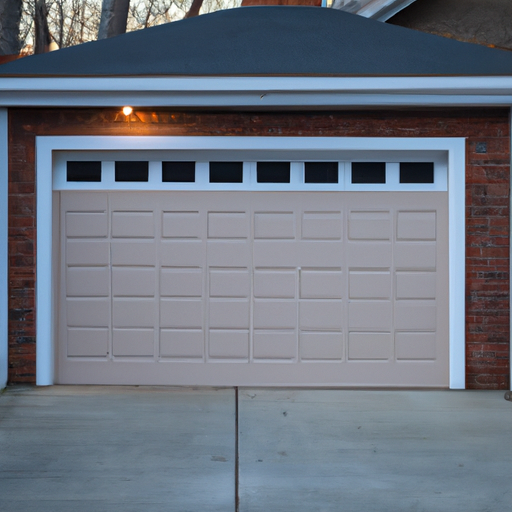Sectional garage door on a brick Montclair, NJ home at dusk; driveway and street visible, no people.