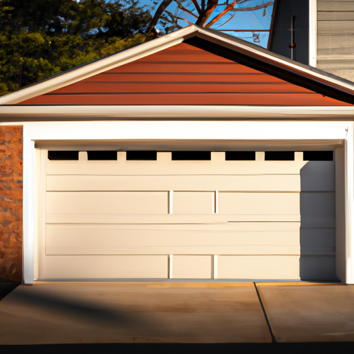 Montclair driveway with a modern insulated sectional garage door and new bottom seal at golden hour.